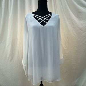 EAST ADELINE NWT Sheer 2 piece White Long Sleeve Blouse